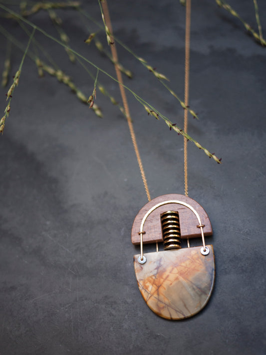 Picasso Stone and Wood Statement Necklace