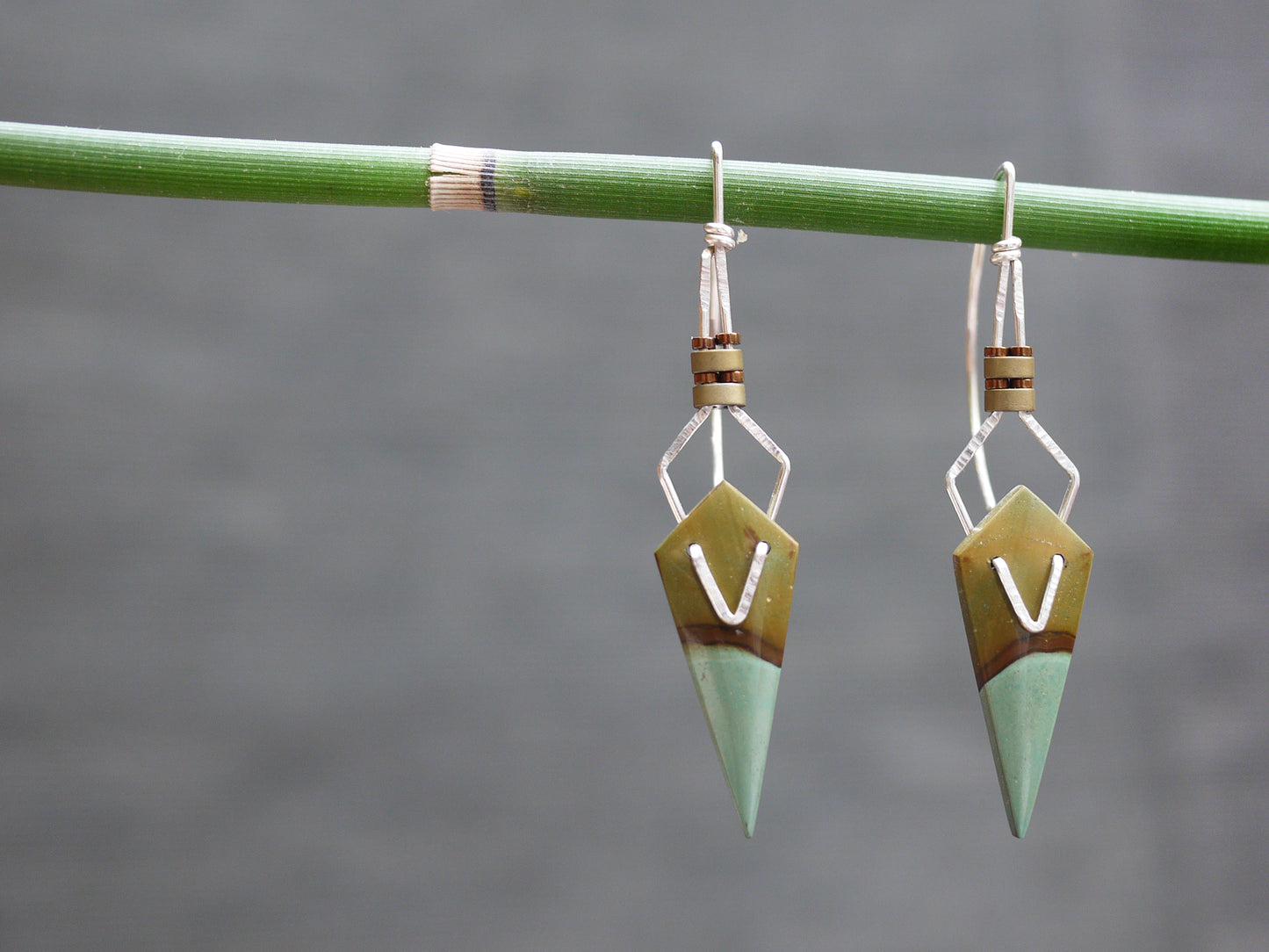 Polychrome Jasper Diamond Drop Earrings