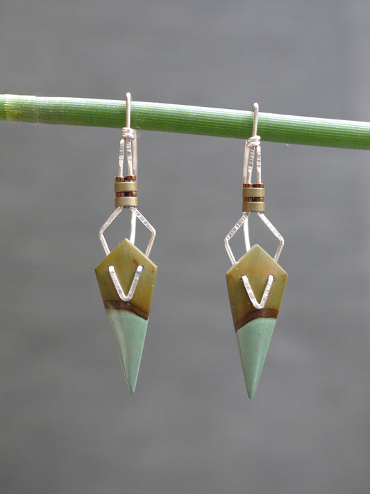 Polychrome Jasper Diamond Drop Earrings