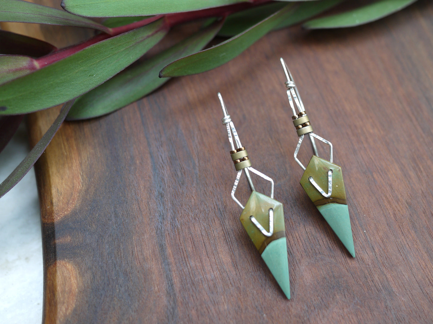 Polychrome Jasper Diamond Drop Earrings