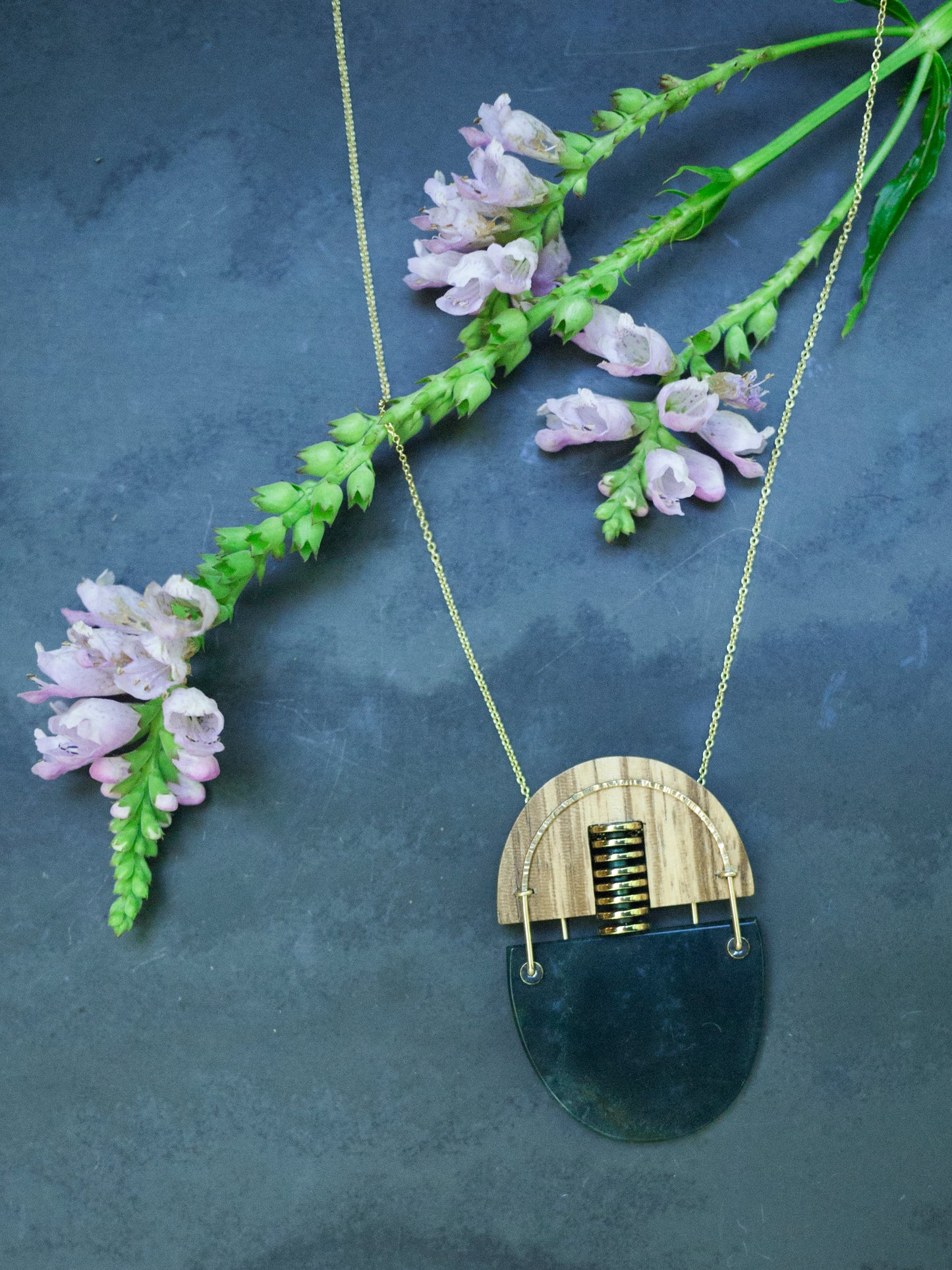 Wood and Moss Agate Statement Necklace