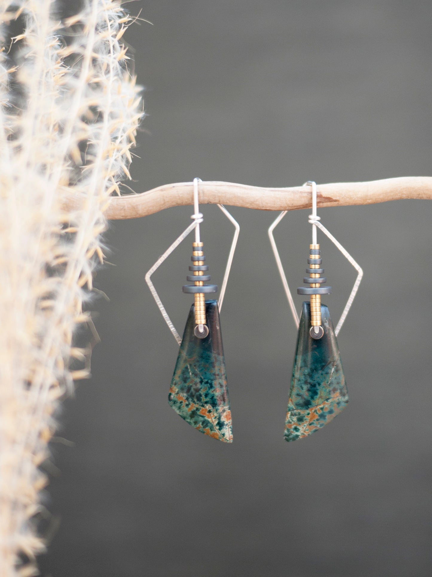 Morning Dew Jasper Sculptural Angle Earrings