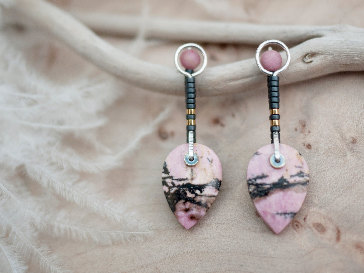 Pink Rhodonite Post Earrings