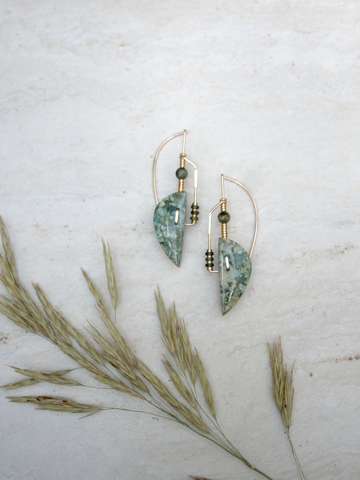 Deco Style Abstract Forest Jasper Drop Earrings