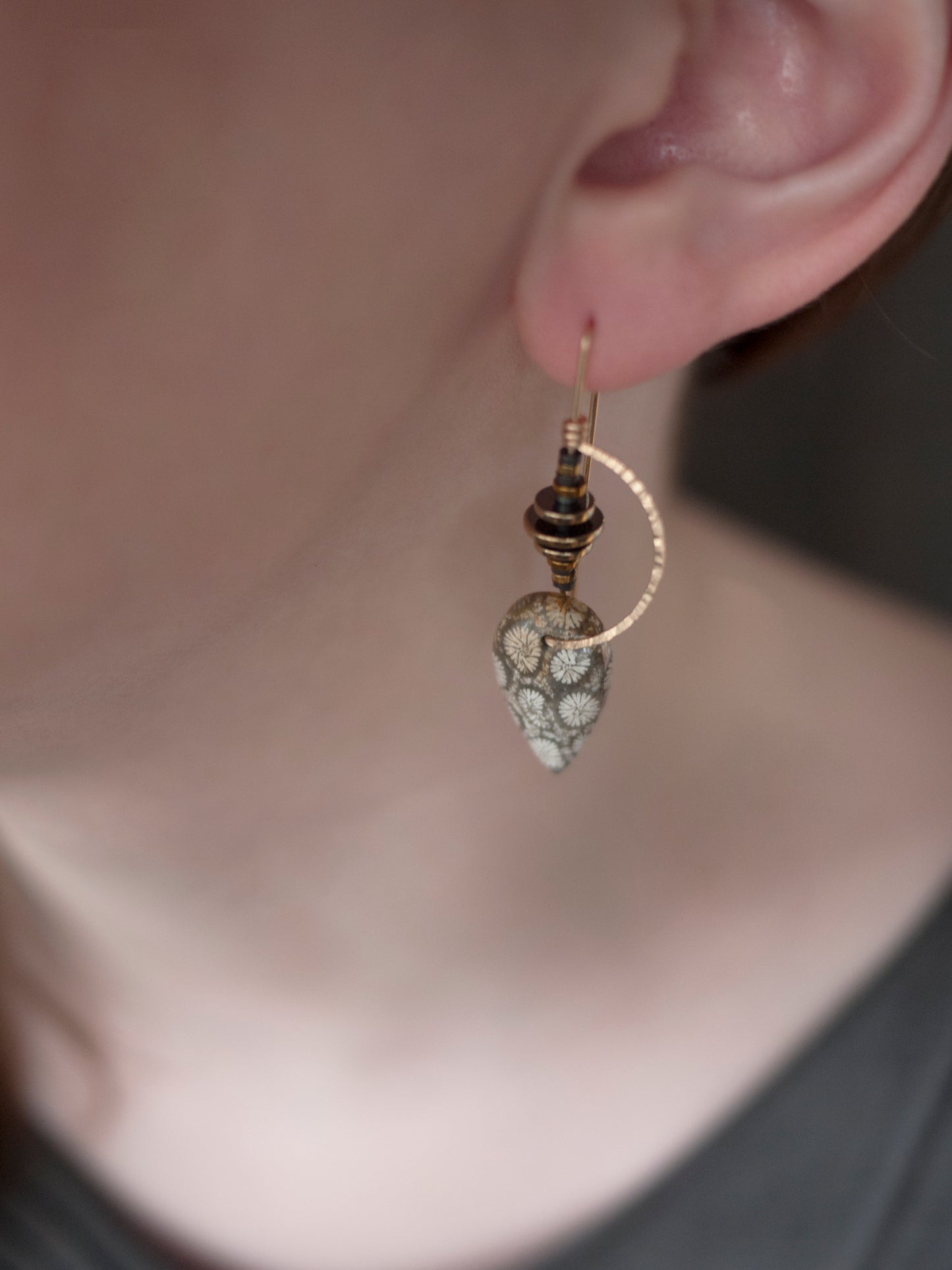 Fossil Coral Half Moon Threader Earrings