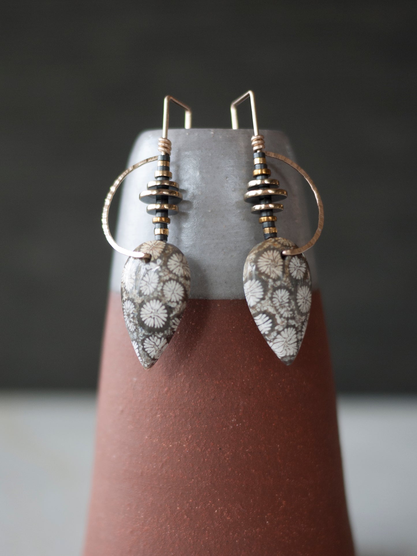 Fossil Coral Half Moon Threader Earrings