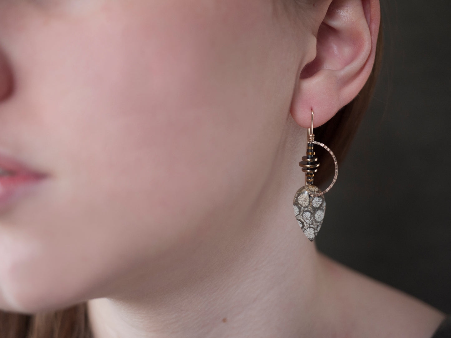 Fossil Coral Half Moon Threader Earrings