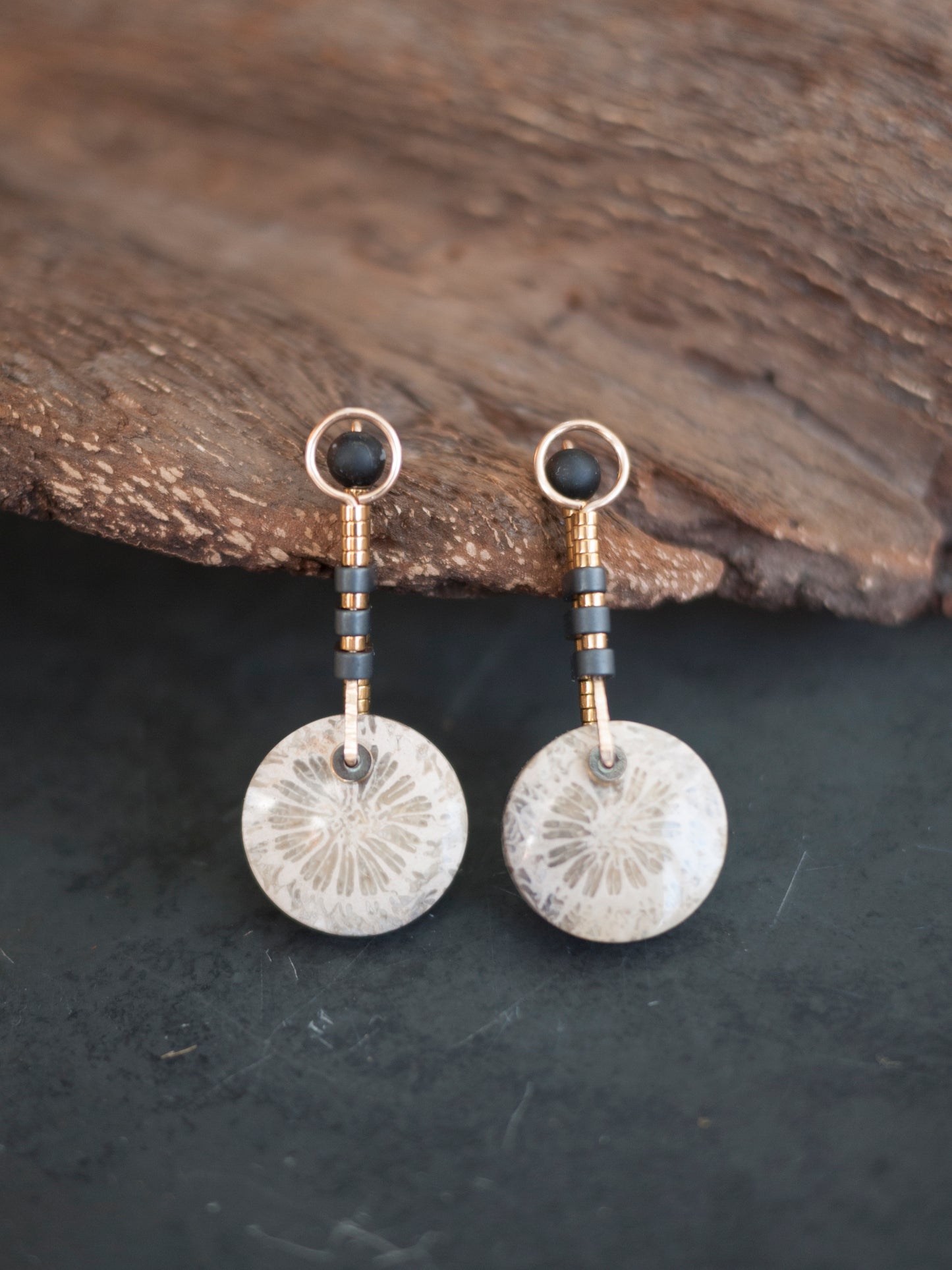 Circle Motif Fossil Coral Post Earrings
