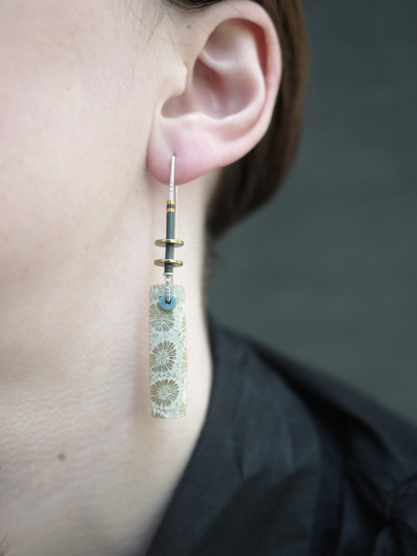Long Drop Fossil Coral Earrings