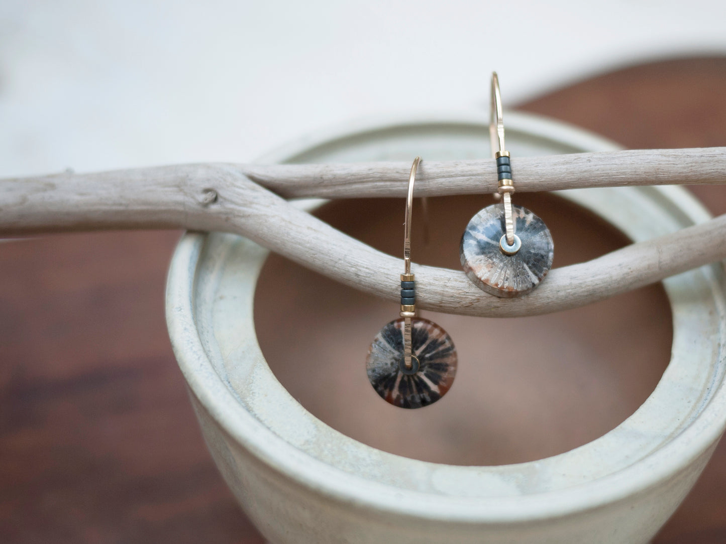 Fossil Coral Circle Arch Earrings