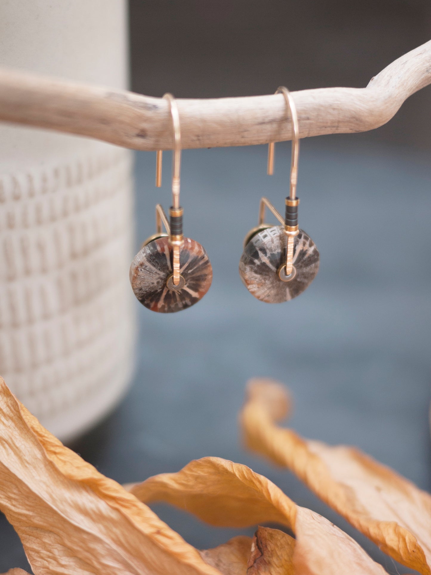 Fossil Coral Circle Arch Earrings