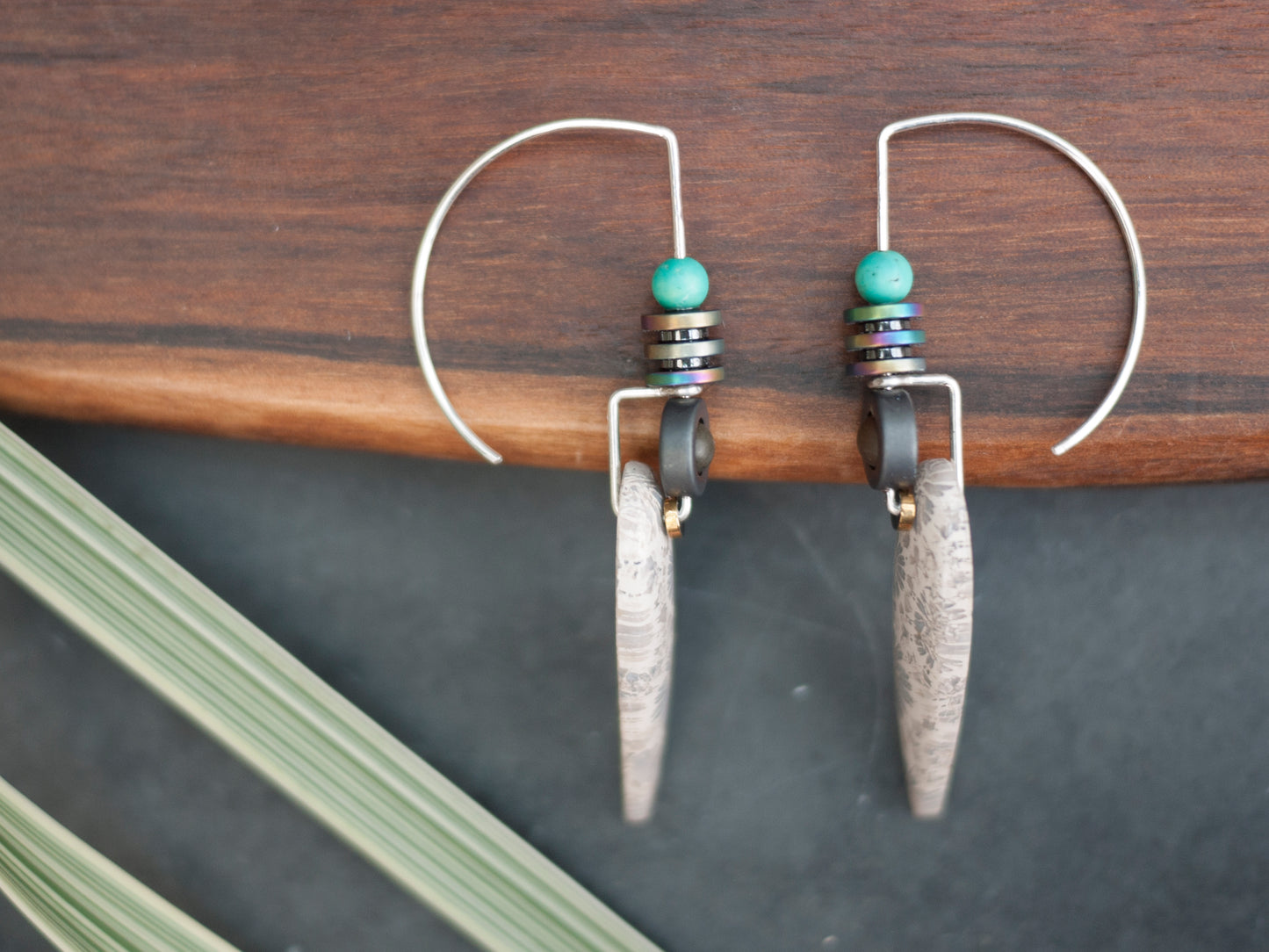 Spear Fossil Coral Earrings
