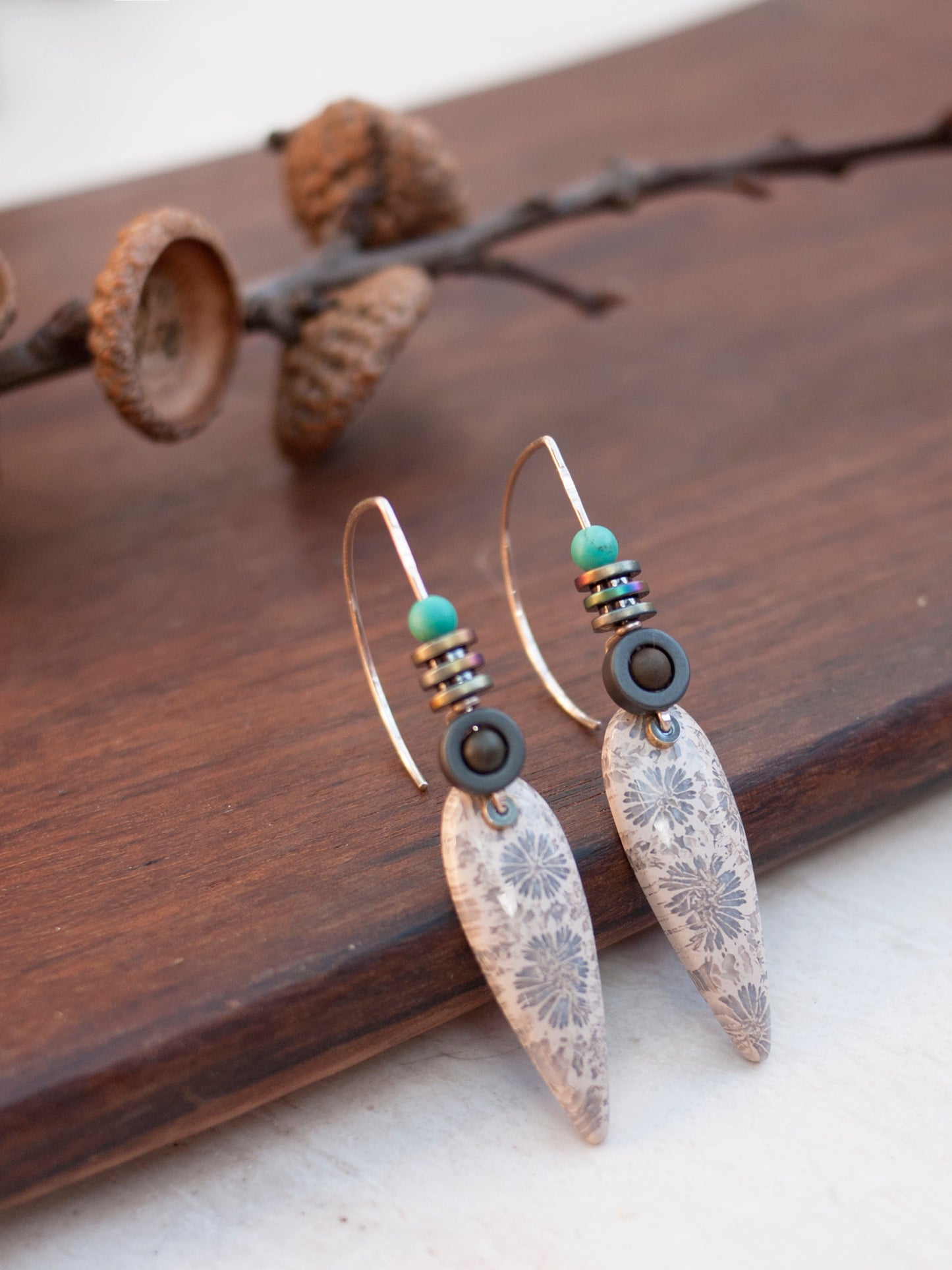 Spear Fossil Coral Earrings