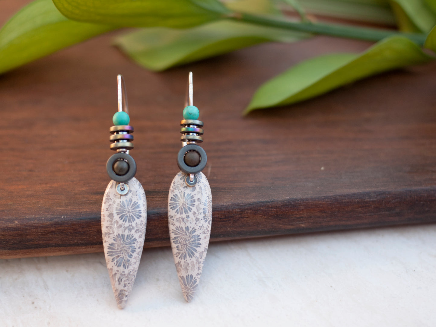 Spear Fossil Coral Earrings