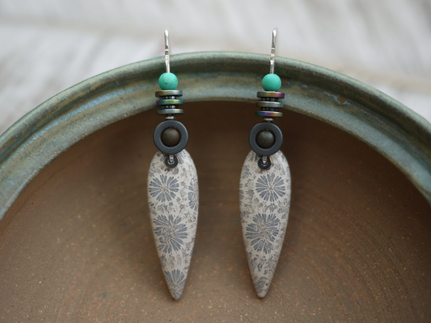 Spear Fossil Coral Earrings