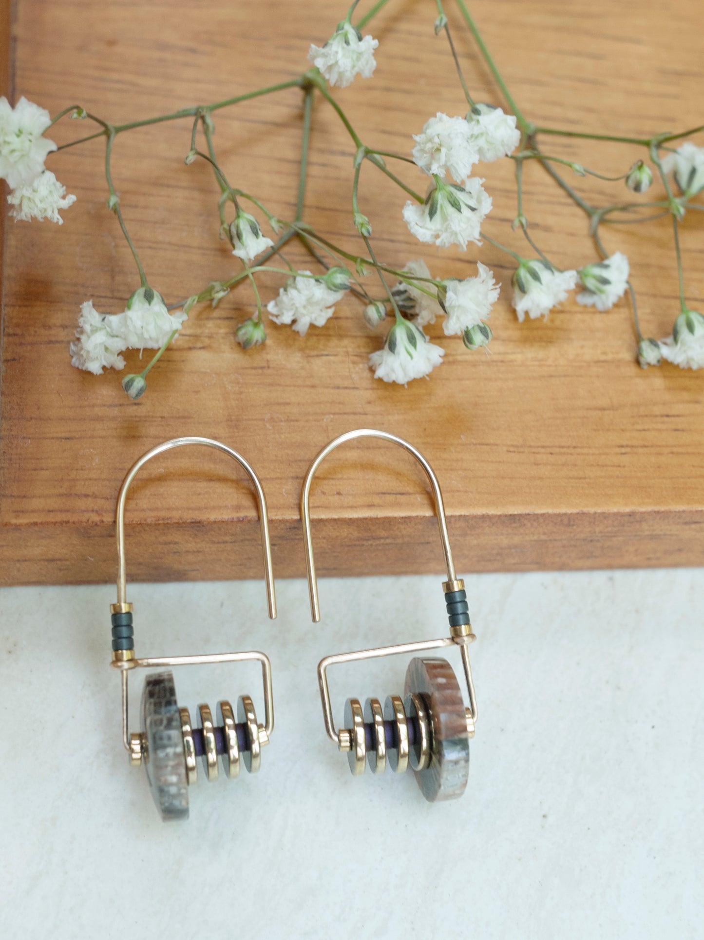 Fossil Coral Circle Arch Earrings