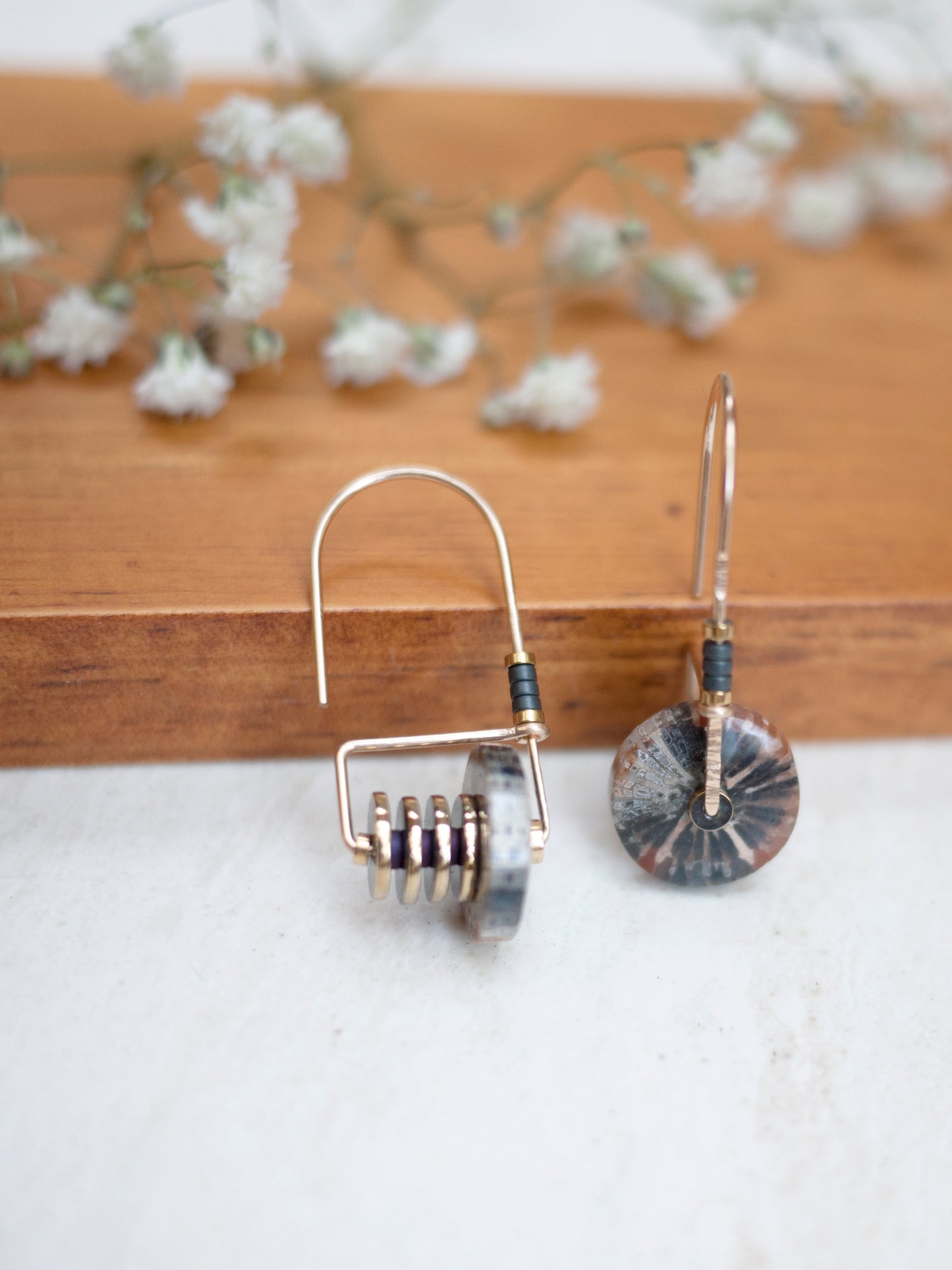 Fossil Coral Circle Arch Earrings