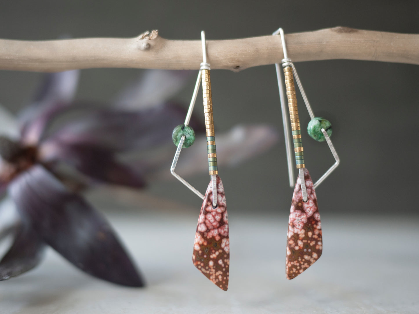 Geometric Ocean Jasper Drop Earrings