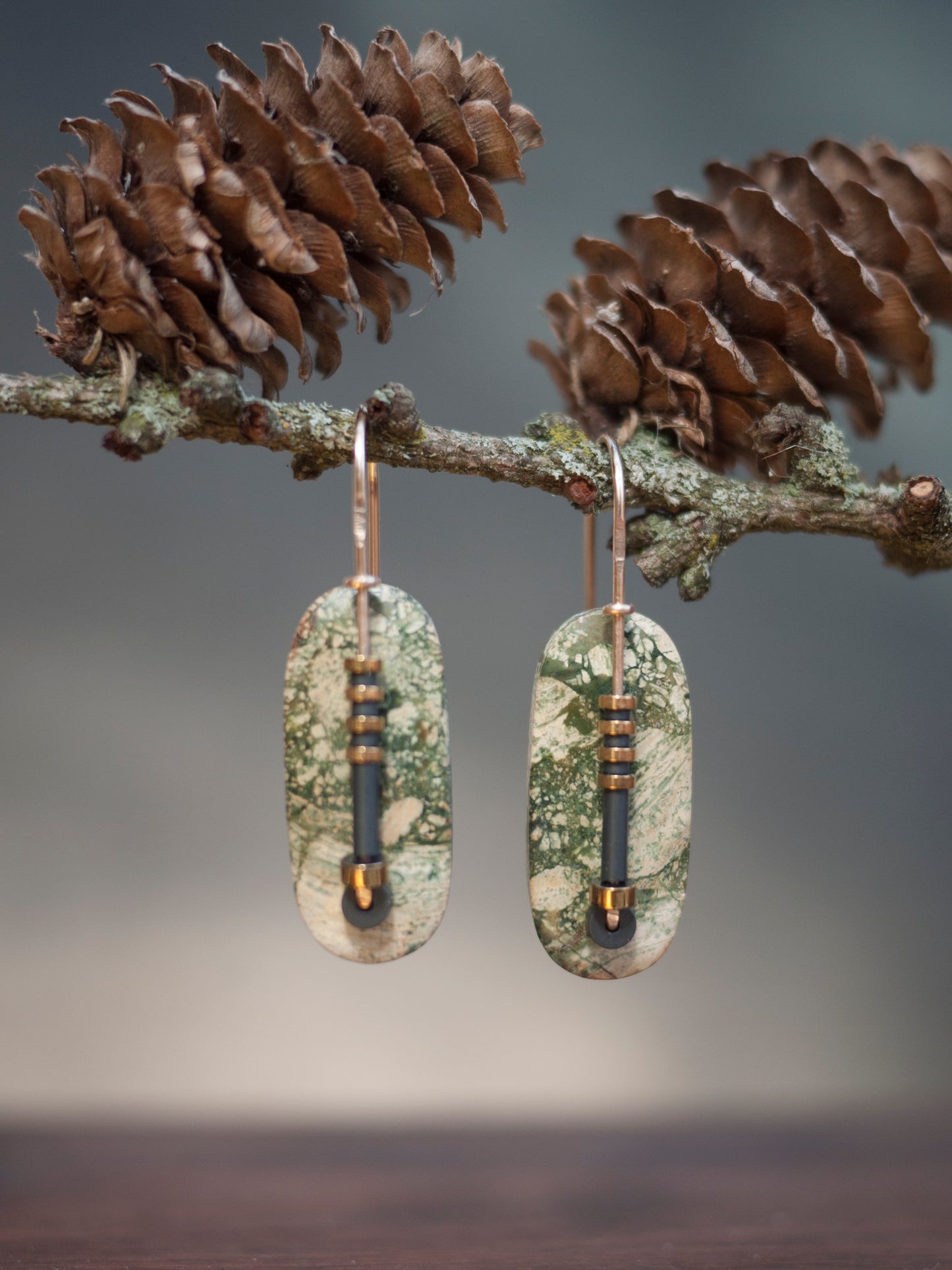 Oval Graphic Brecciated Jasper Drop Earrings