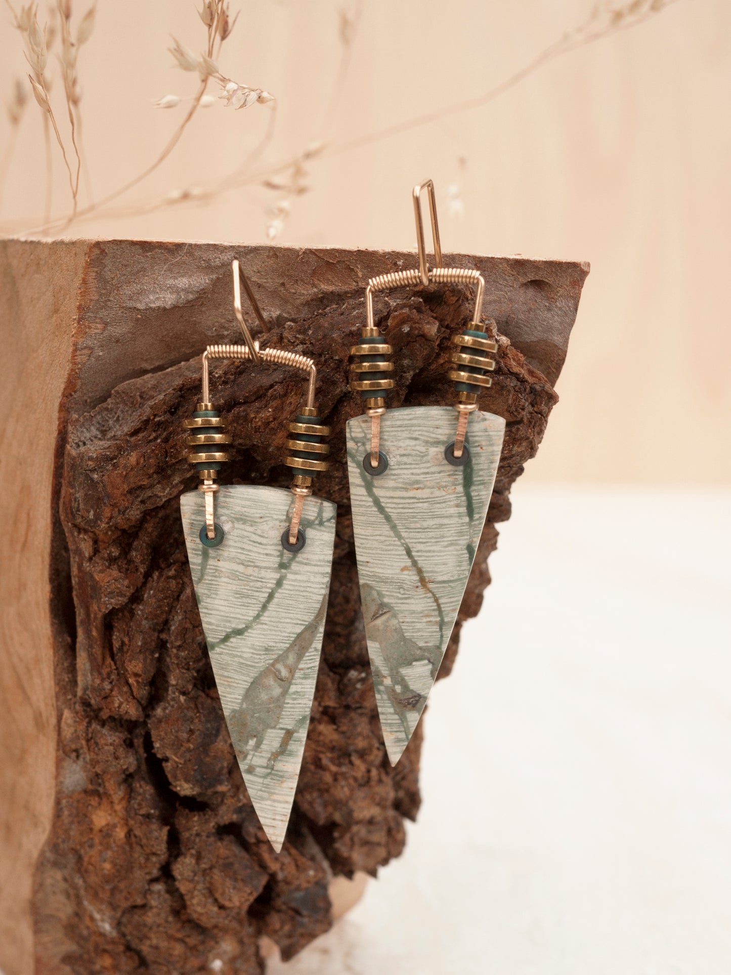 Asymmetrical Brecciated Jasper Spear Dangle Earrings