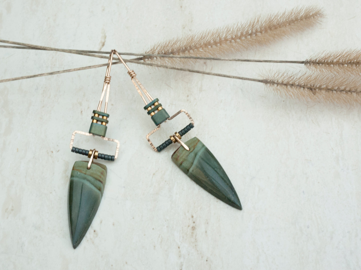 Polychrome Jasper Spear Rectangle Motif Earrings