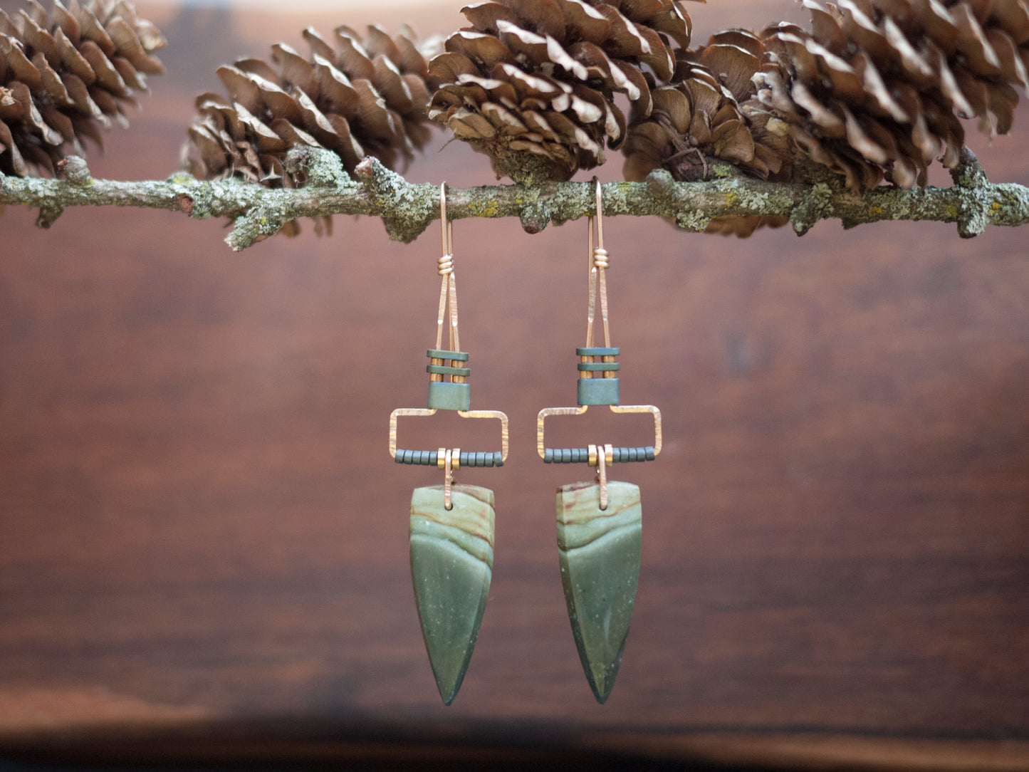 Polychrome Jasper Spear Rectangle Motif Earrings