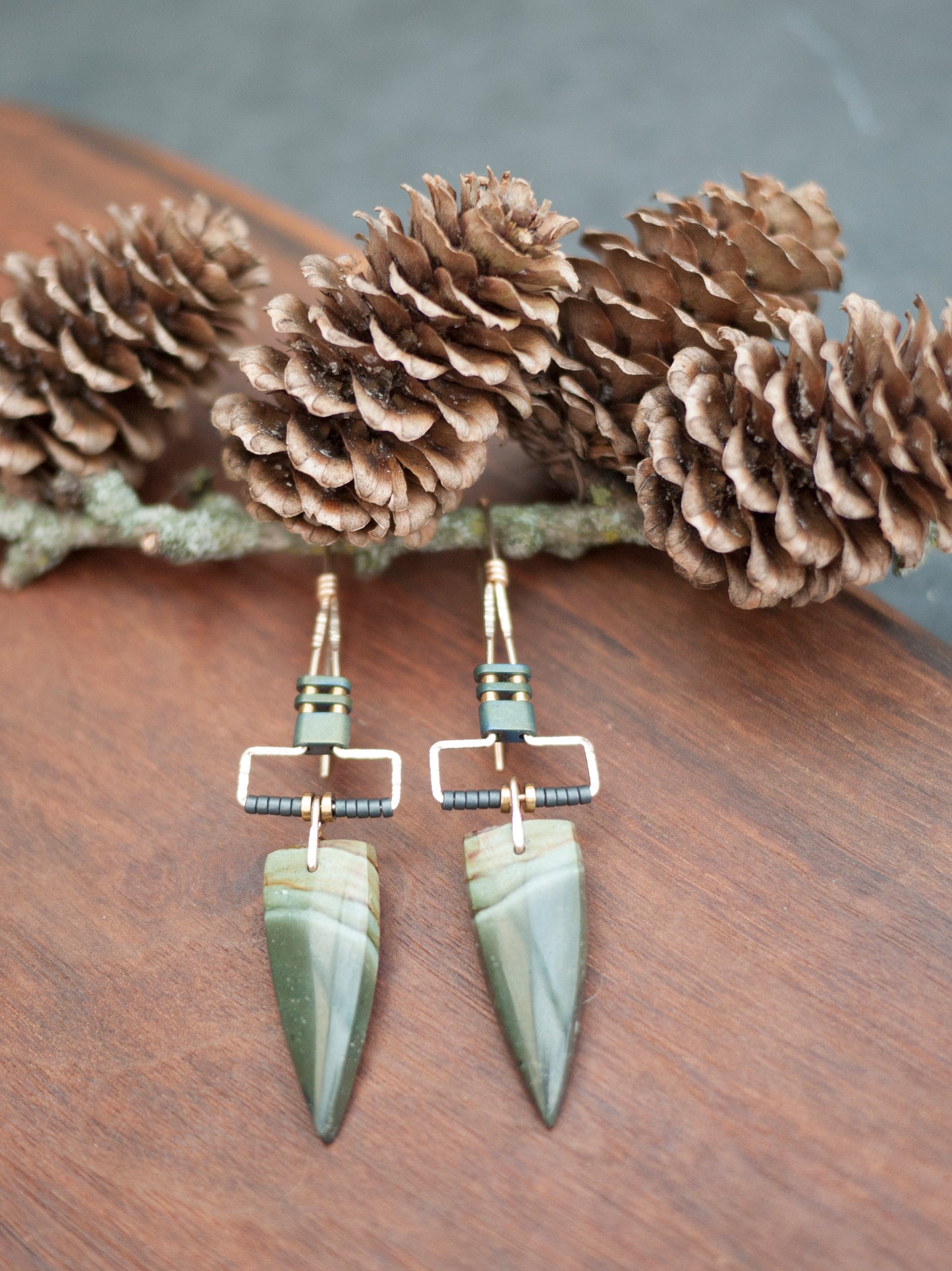 Polychrome Jasper Spear Rectangle Motif Earrings