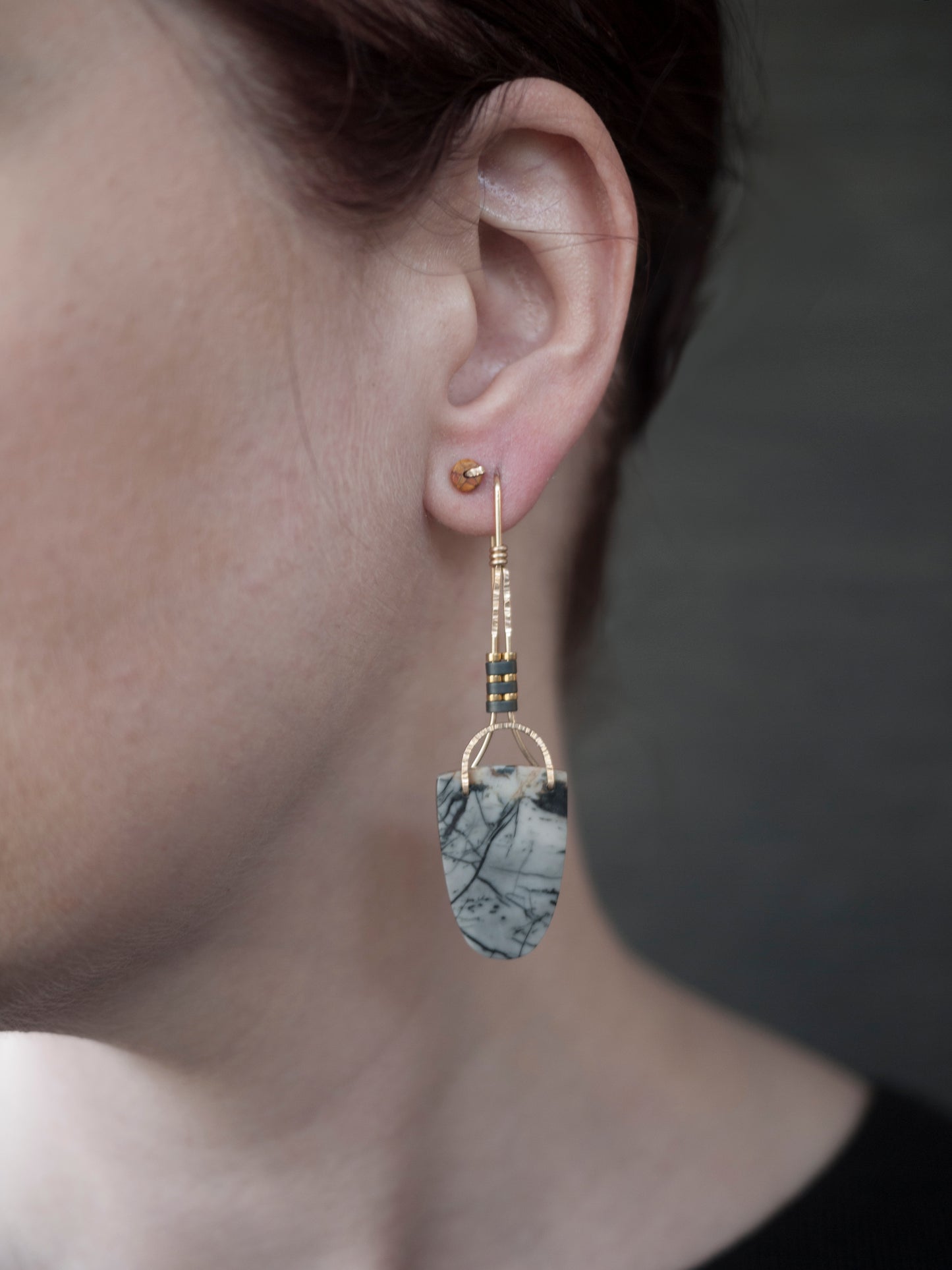 Long Picasso Jasper Gold Fill Earrngs