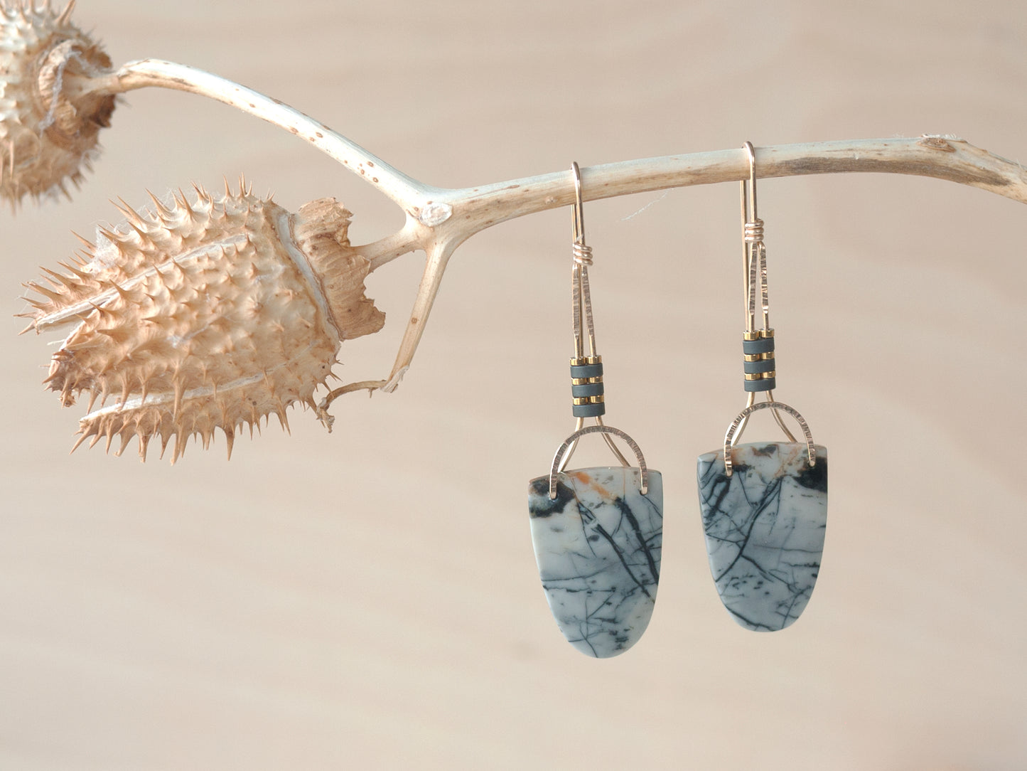 Long Picasso Jasper Gold Fill Earrngs