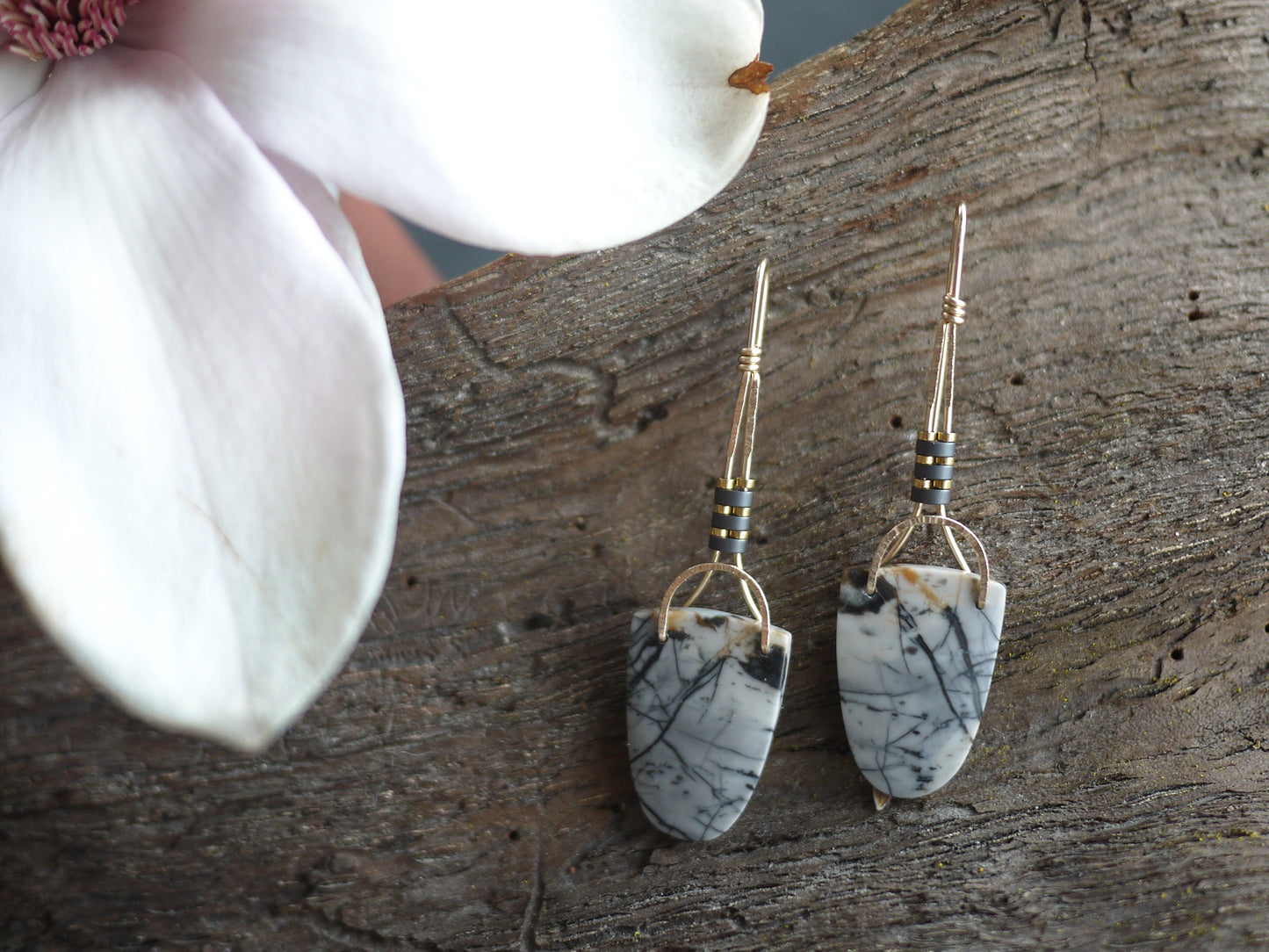 Long Picasso Jasper Gold Fill Earrngs