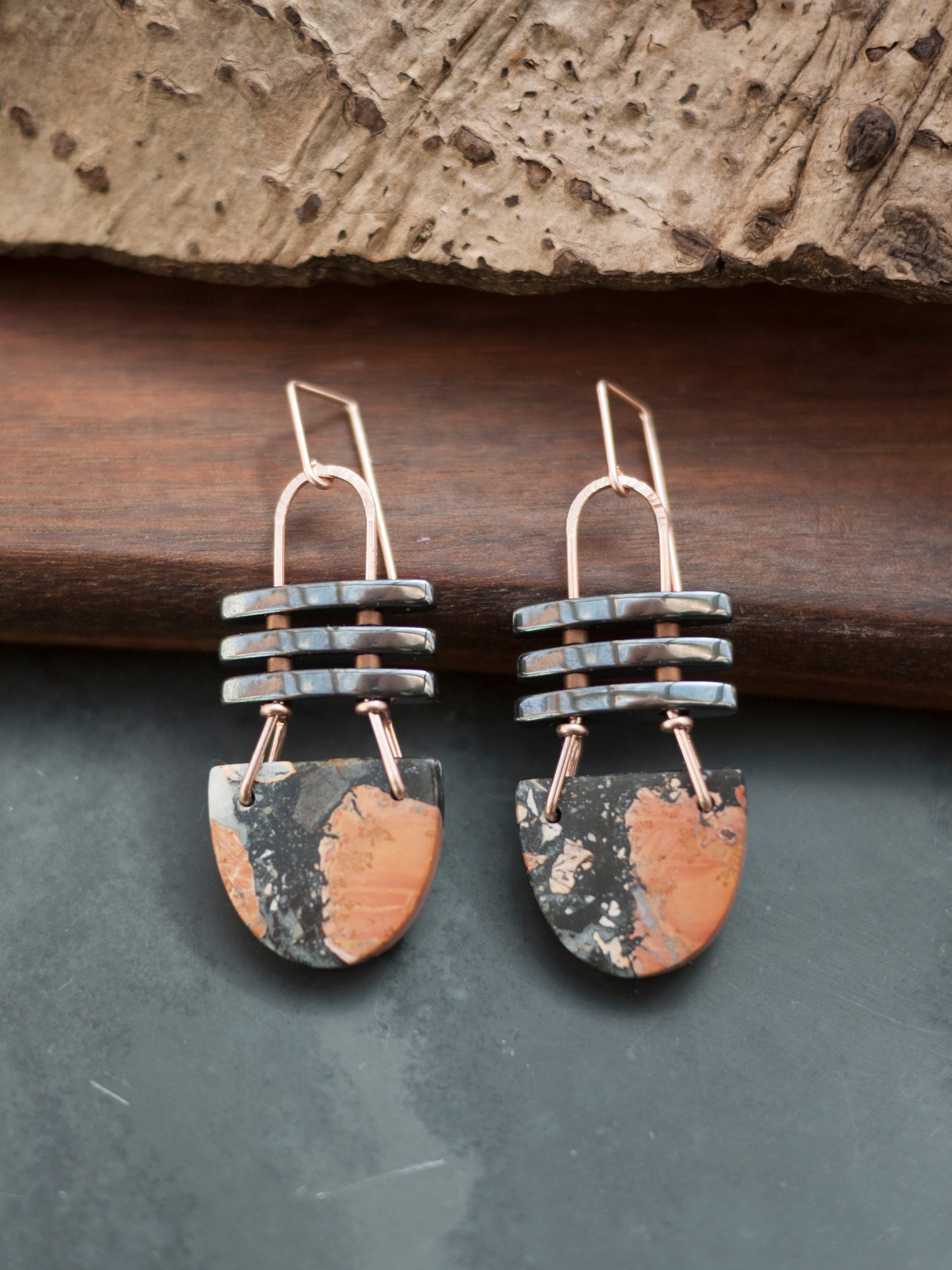 Half Circle Malagano Jasper Dangle Earrings