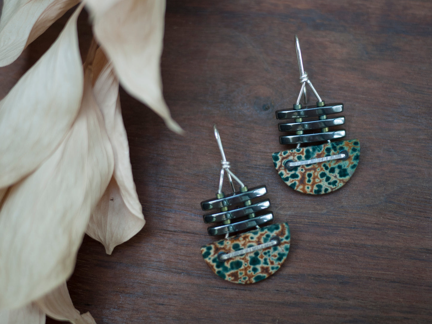 Half Circle River Jasper Drop Earrings
