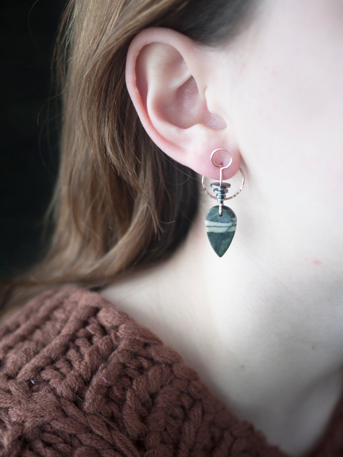 Green Jasper Inverted Teardrop Ear Jacket