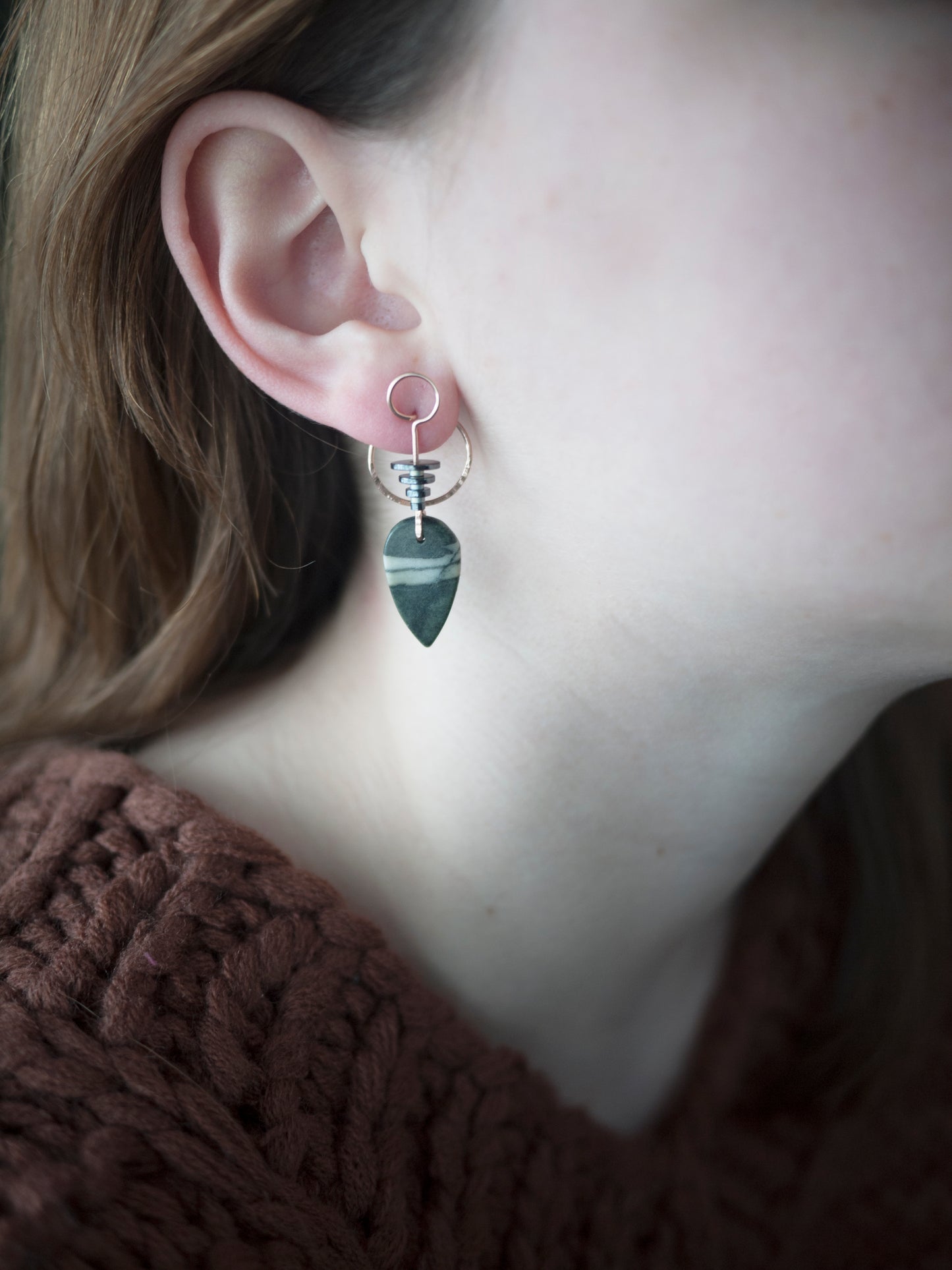 Green Jasper Inverted Teardrop Ear Jacket