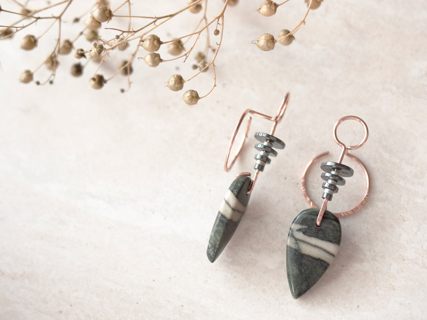 Green Jasper Inverted Teardrop Ear Jacket