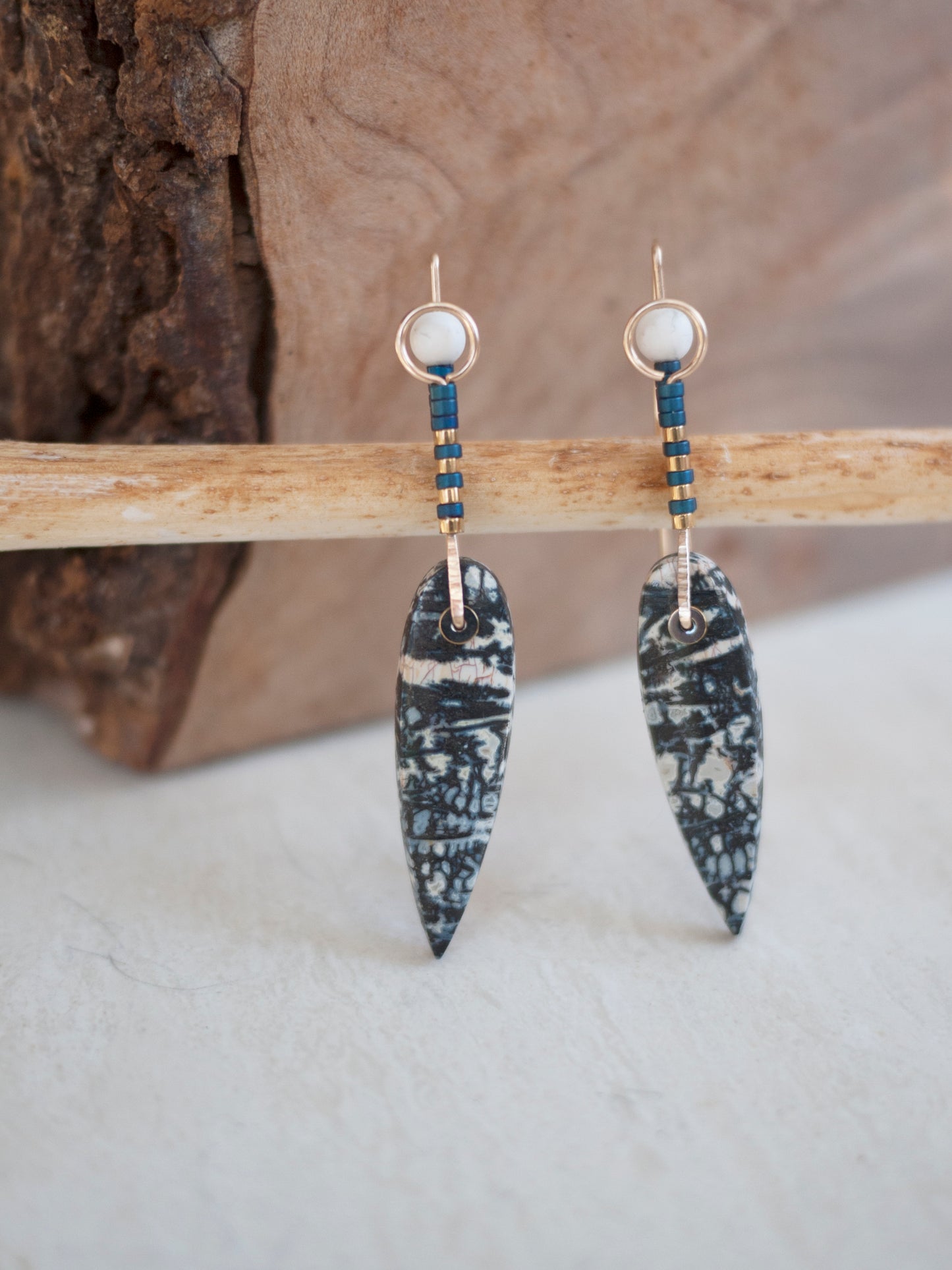 Petrified Palmwood Spear Drop Earrings