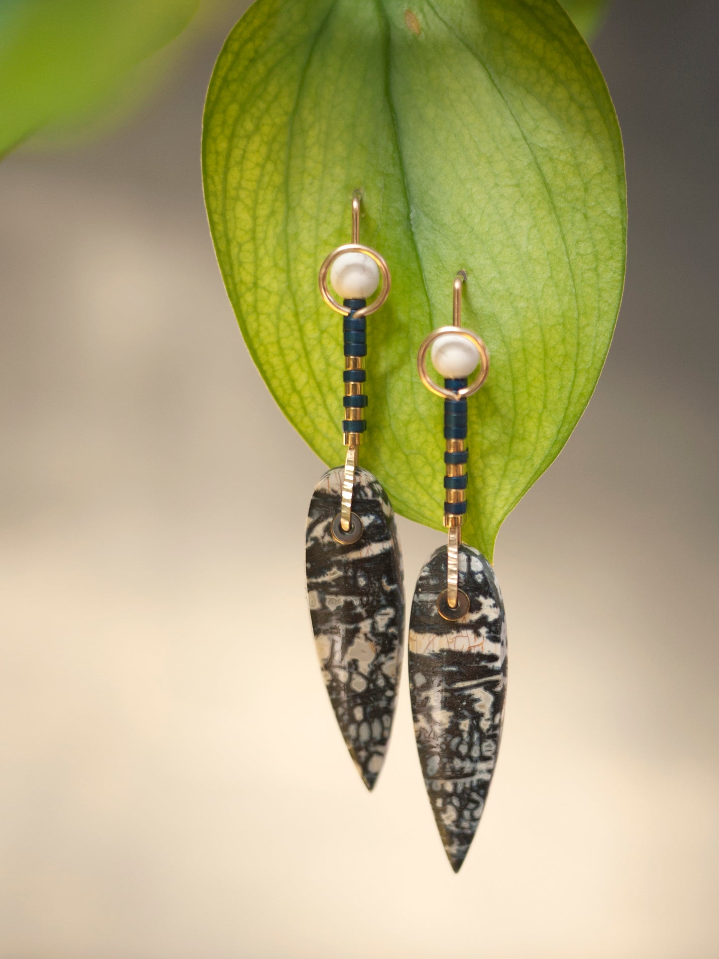 Petrified Palmwood Spear Drop Earrings