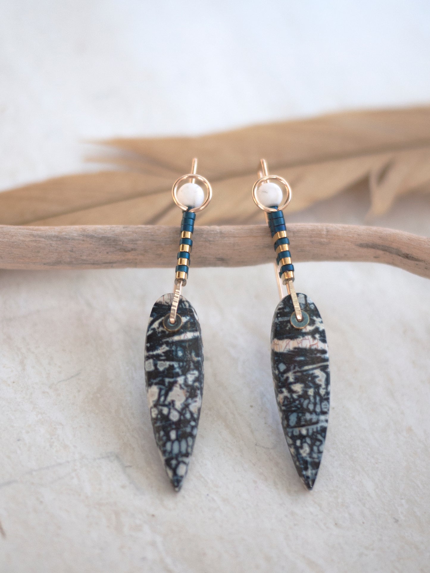 Petrified Palmwood Spear Drop Earrings