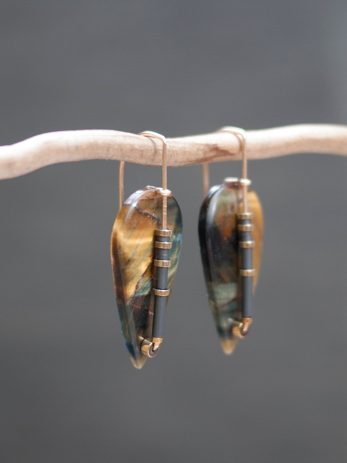 Blue Tigers Eye Spear Drop Earrings