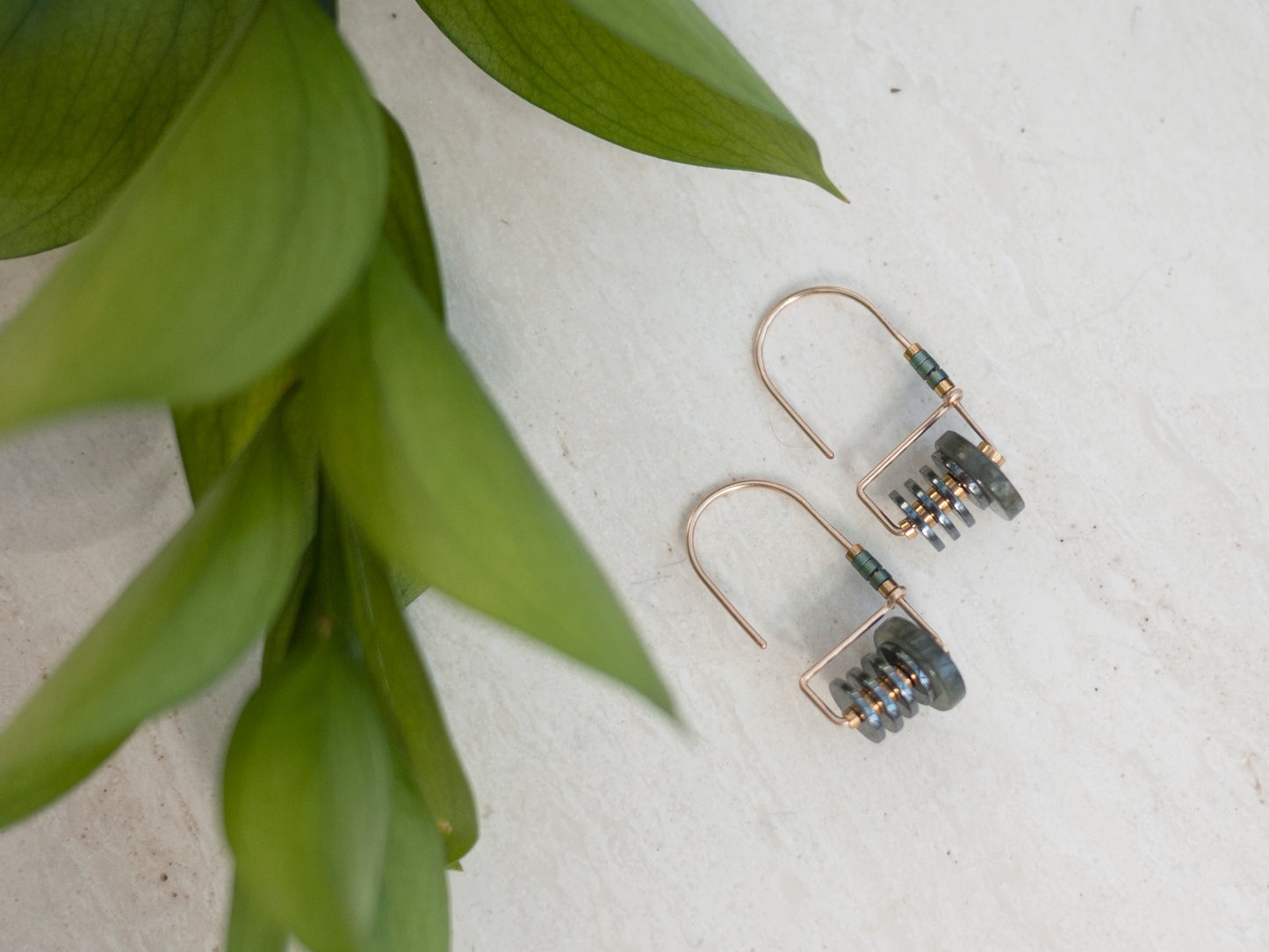 Labradorite Circle Arch Earrings