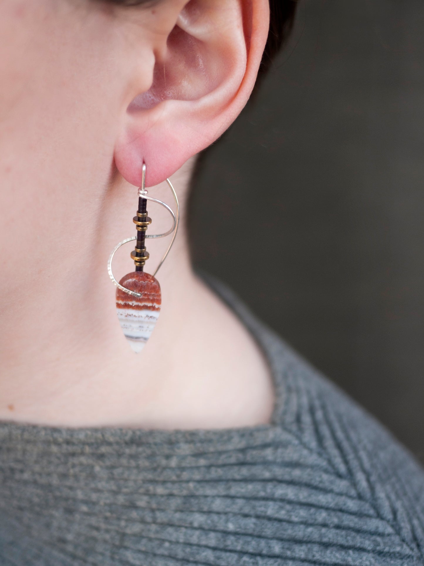 Spiral Sculptural Lace Agate Drop Earrings
