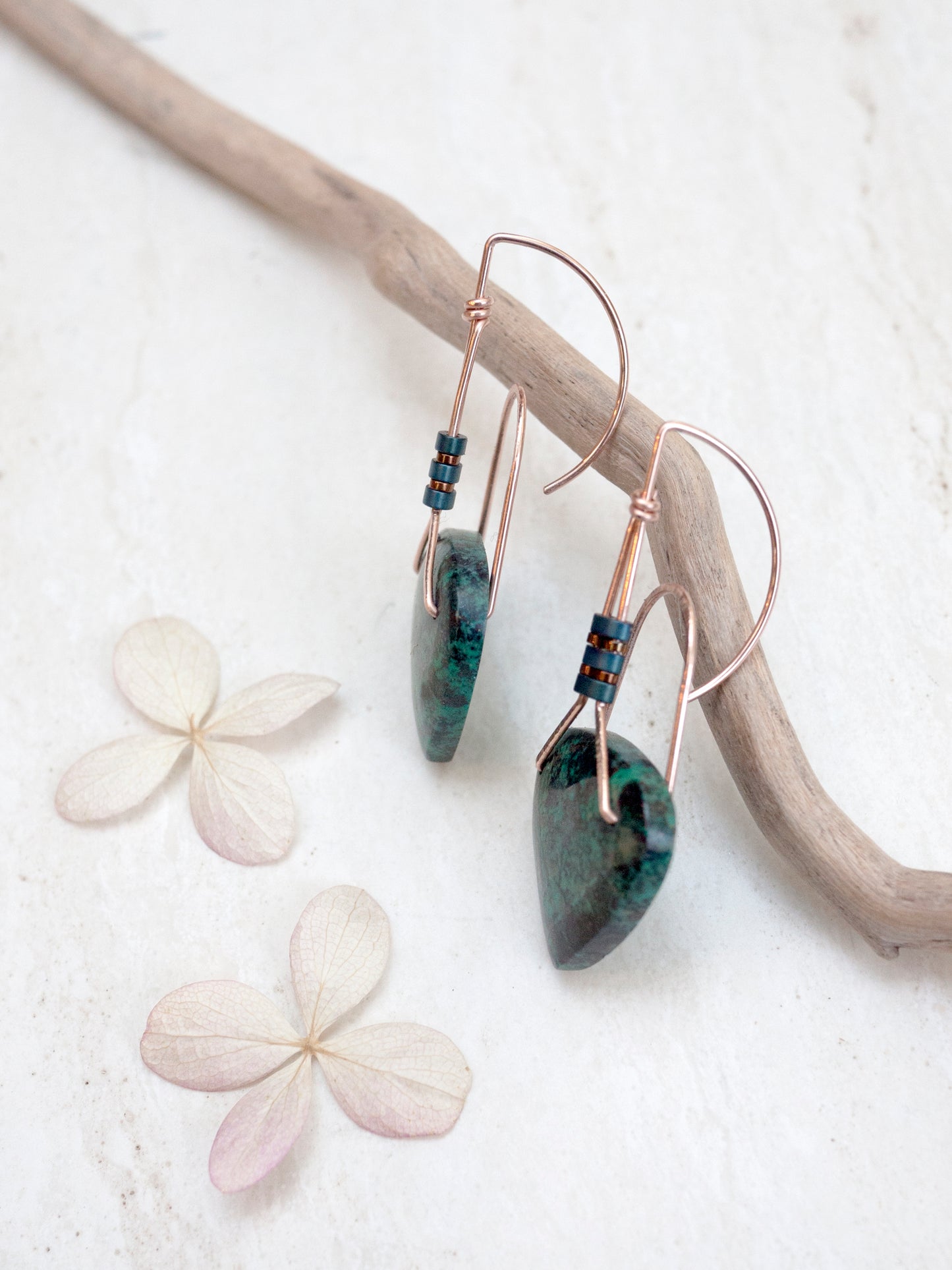 Large Chrysocolla and Gold Fill Drop Earrings