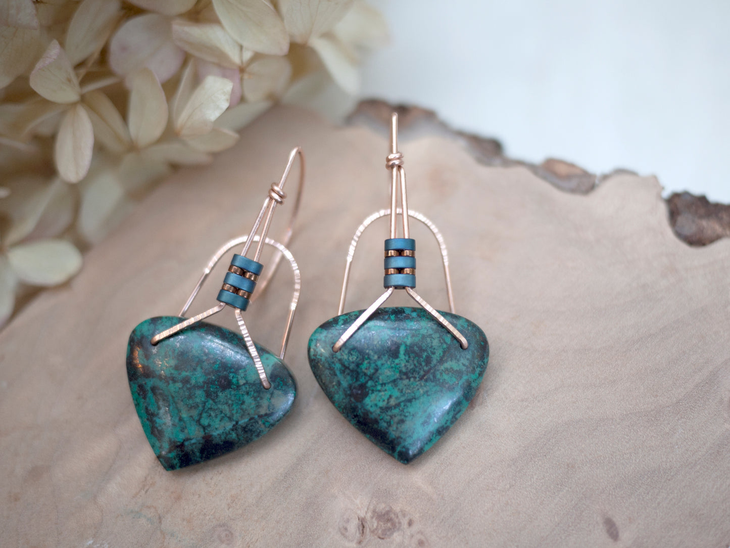 Large Chrysocolla and Gold Fill Drop Earrings