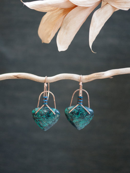 Large Chrysocolla and Gold Fill Drop Earrings