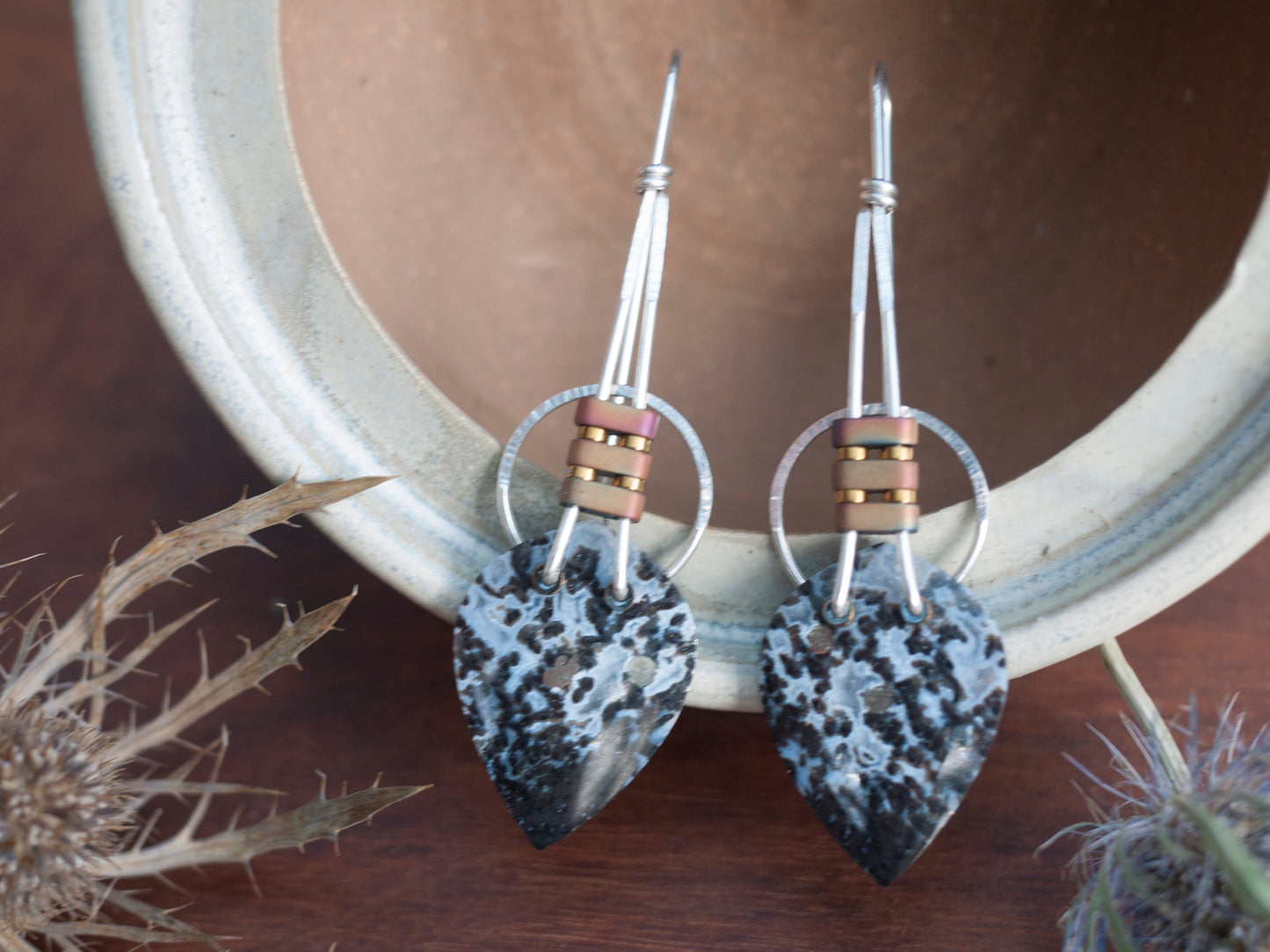 Sterling Silver Fossilized Palmwood Earrings