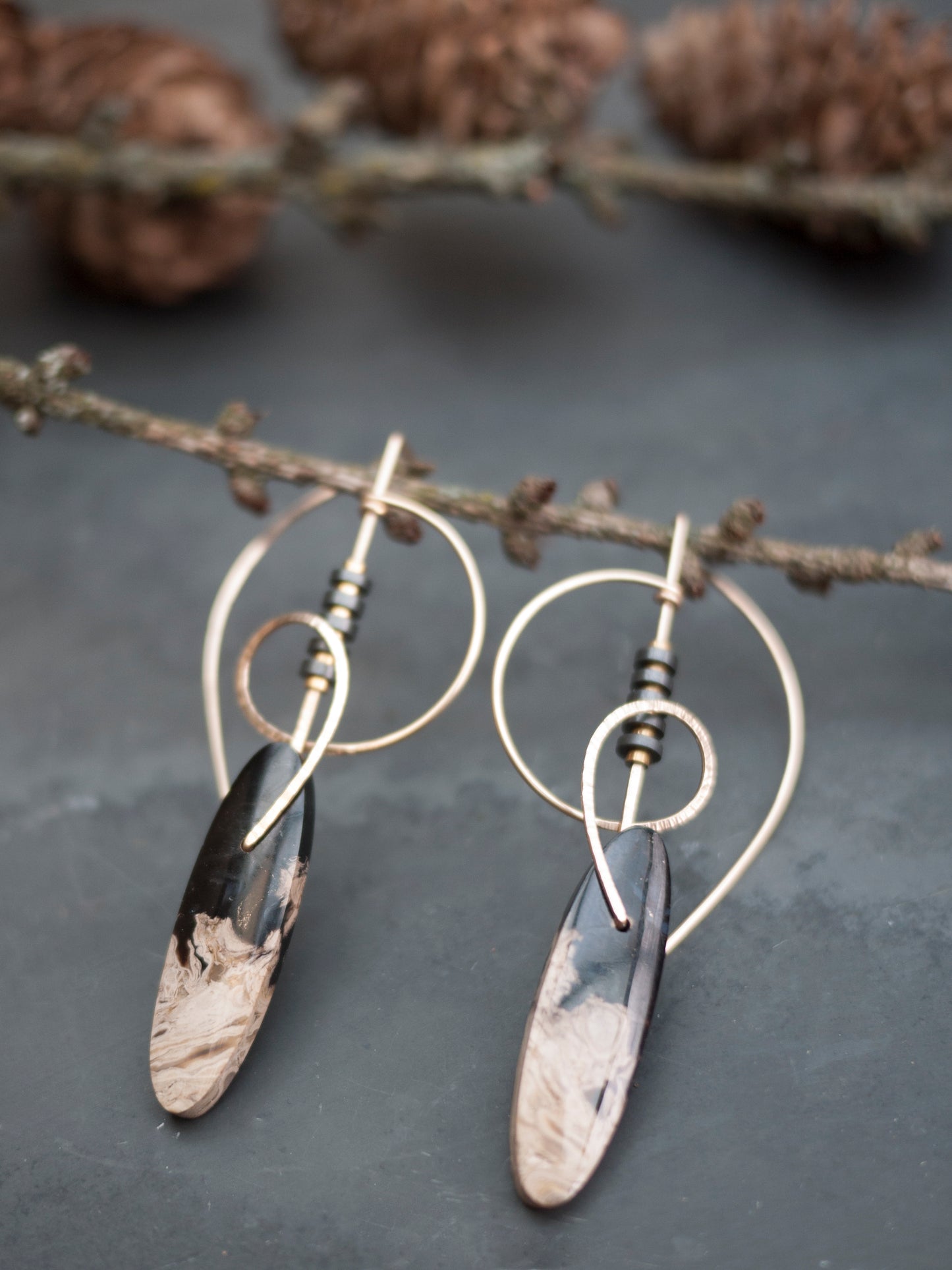 Abstract Swirl Petrified Palm Root Earrings