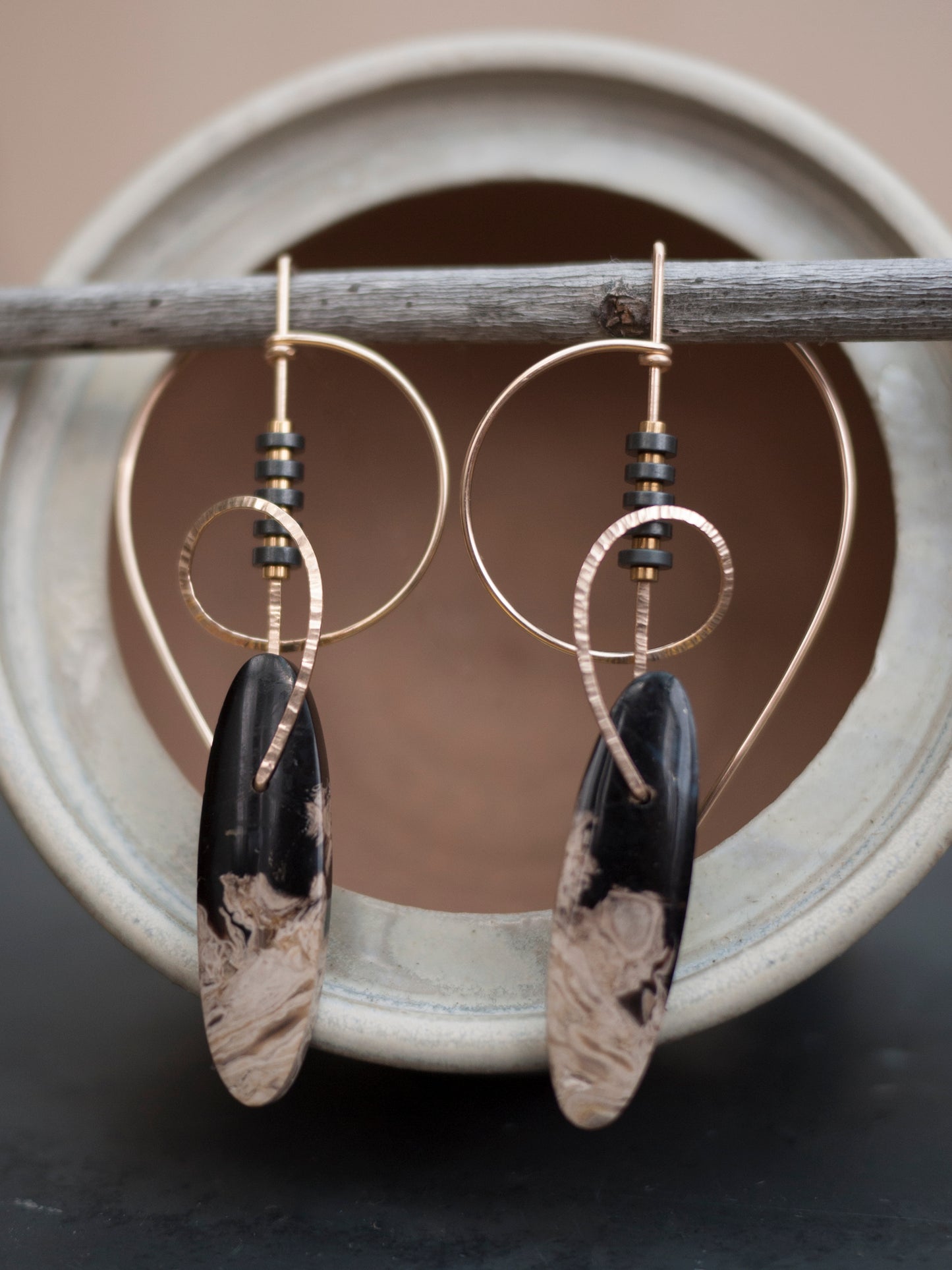 Abstract Swirl Petrified Palm Root Earrings
