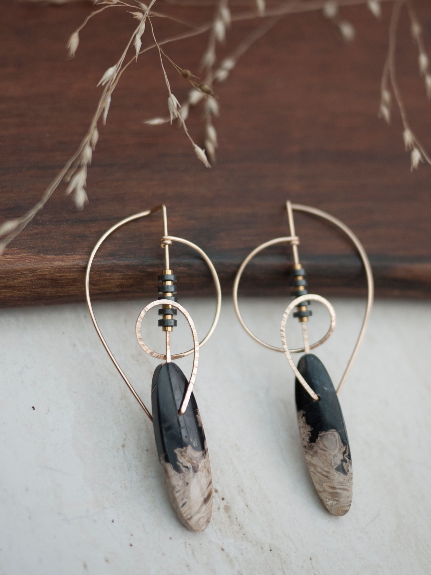 Abstract Swirl Petrified Palm Root Earrings