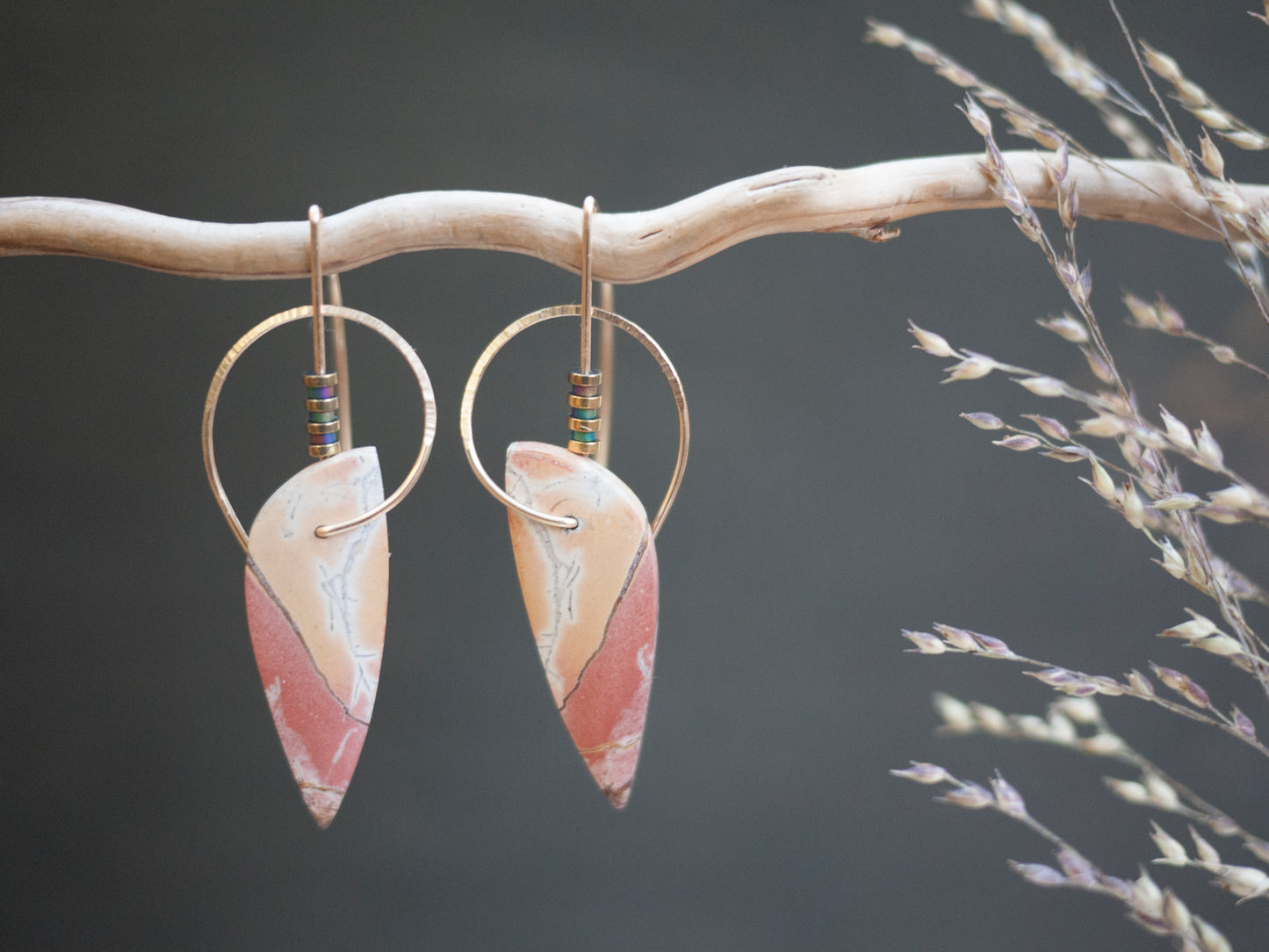 Nautilus Shaped Spiral Brecciated Jasper Earrings