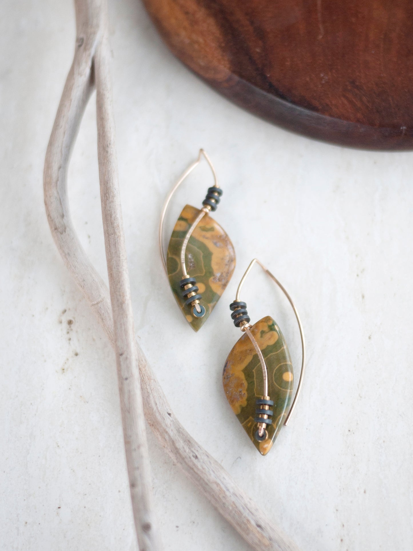 Ocean Jasper Leaf Drop Earrings